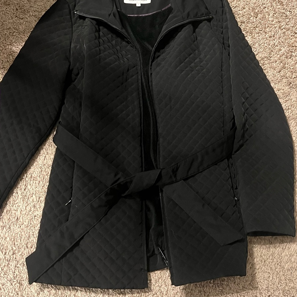 Calvin Klein Black Puffer Jacket with Belted Waist